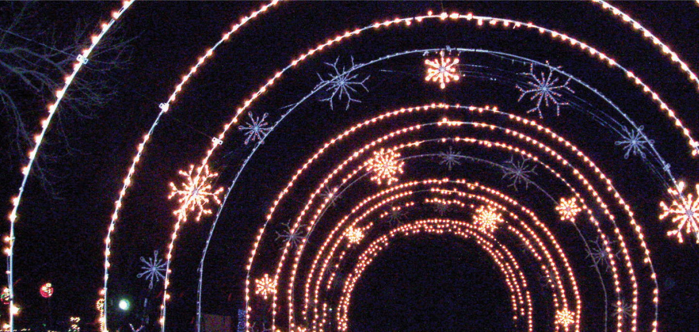 Arches with Christmas lights and snowflakes