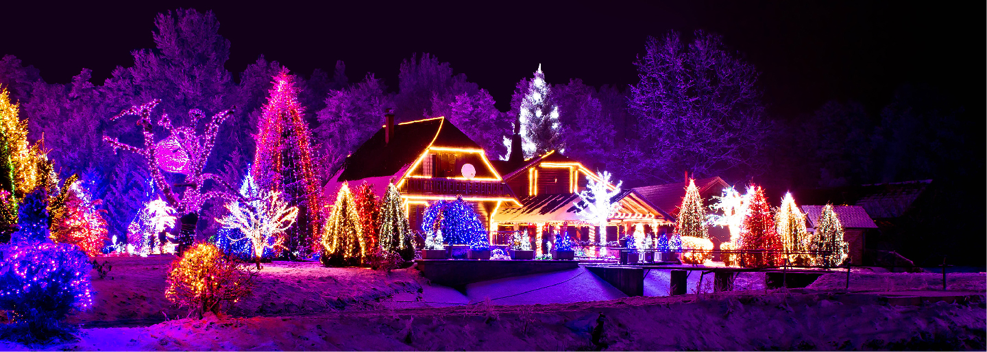 Holiday lights aligned a home. 