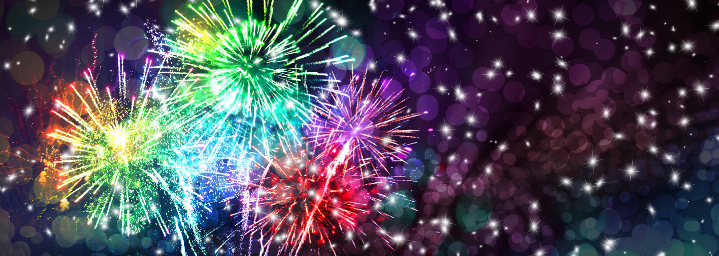 Hero image of a colorful fireworks show.
