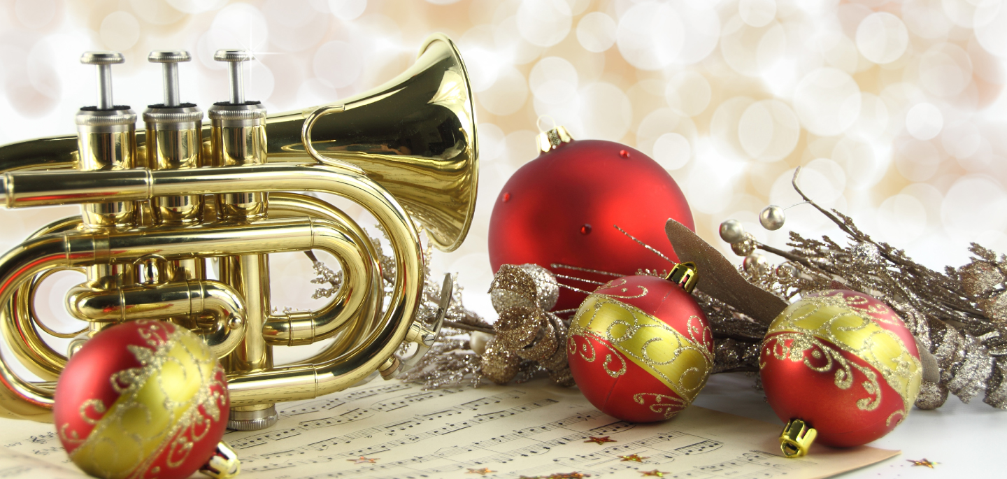trumpet and christmas ornaments image