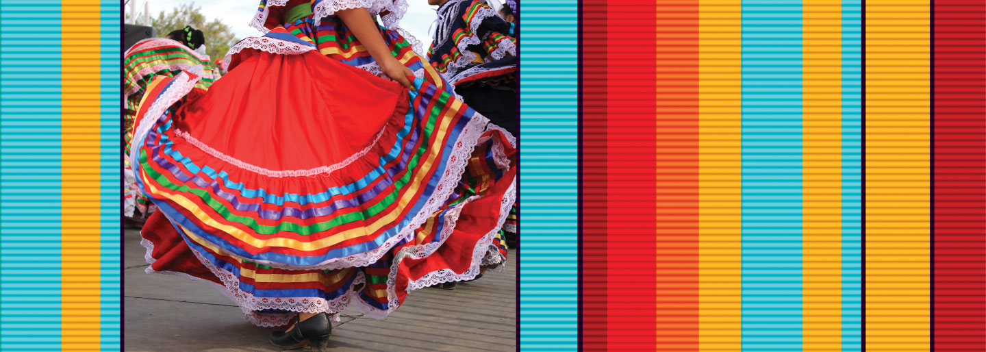 woman in traditional hispanic colorful dress with bright colors