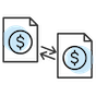 2 Dollar signs each inside an outline sheet of paper. Arrows going back and forth between each sheet.