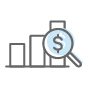 A bar graph with magnifying glass icon 