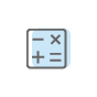 Math subtraction, multiplication, addition and equal symbols within a square box.