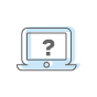 Line drawing of a laptop with a question mark on the screen.