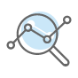 Line drawing of a magnifying glass over lines.