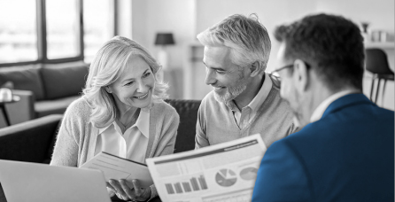 Portfolio professional talking to clients.